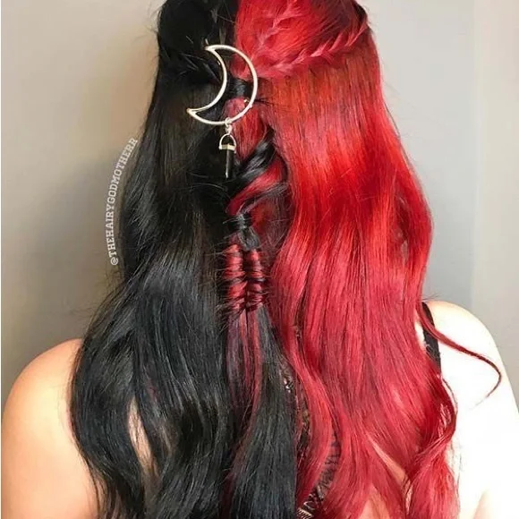 24” RED & BLACK SPLIT DYE BODY WAVY LACE FRONT WIG Amazon.com : Goldfinch Highlight Red Lace Front Wig Human  main image 3